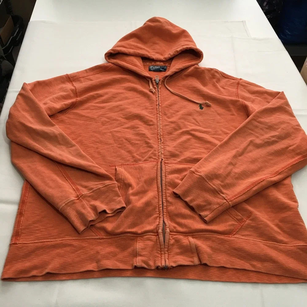 Polo Ralph Lauren Full Zip Hoodie Sweatshirt Mens 2XL Orange Pony Logo